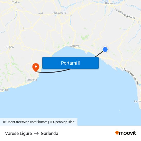 Varese Ligure to Garlenda map