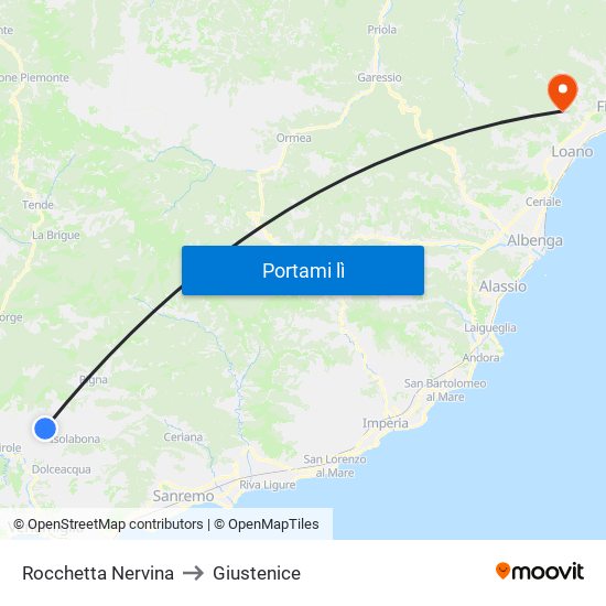 Rocchetta Nervina to Giustenice map
