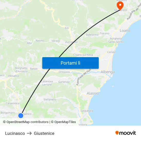 Lucinasco to Giustenice map
