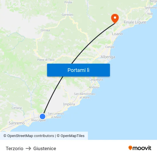 Terzorio to Giustenice map