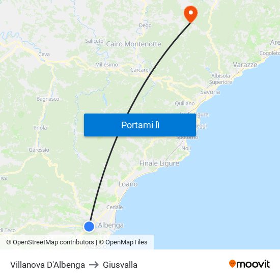 Villanova D'Albenga to Giusvalla map