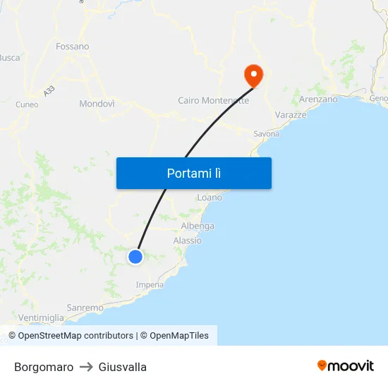 Borgomaro to Giusvalla map
