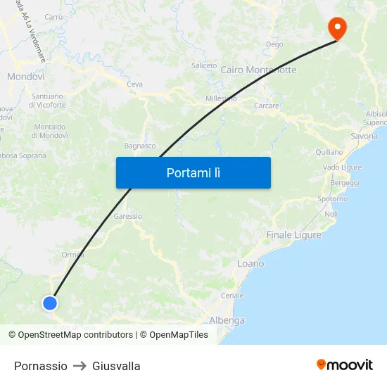 Pornassio to Giusvalla map