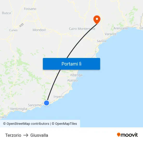 Terzorio to Giusvalla map