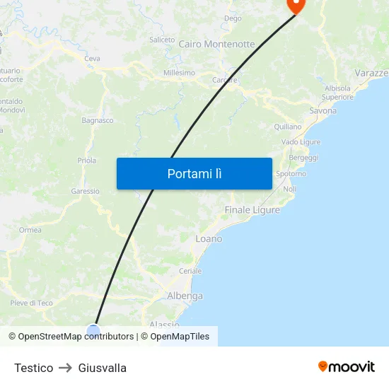 Testico to Giusvalla map
