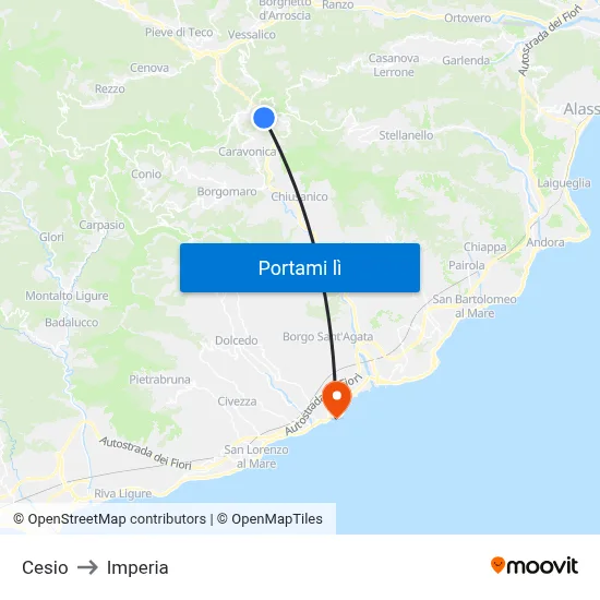 Cesio to Imperia map