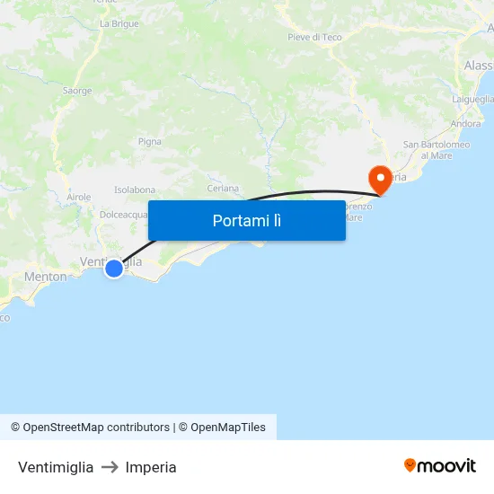 Ventimiglia to Imperia map