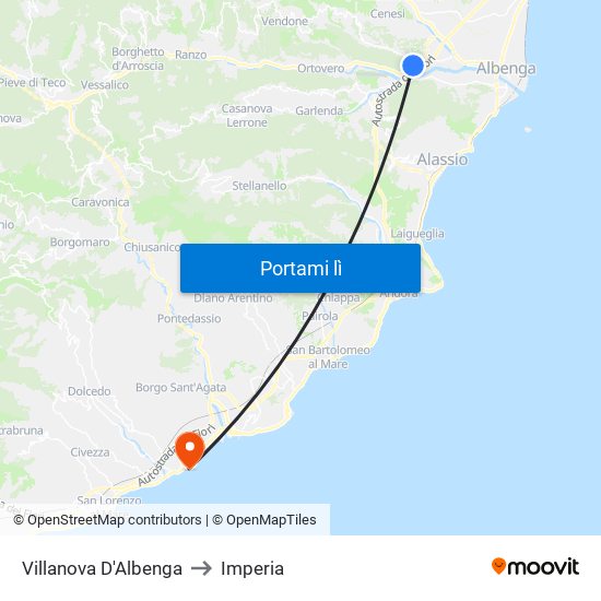 Villanova D'Albenga to Imperia map