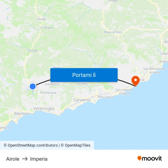 Airole to Imperia map