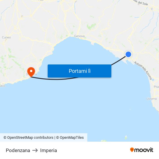 Podenzana to Imperia map