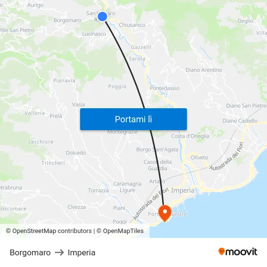Borgomaro to Imperia map