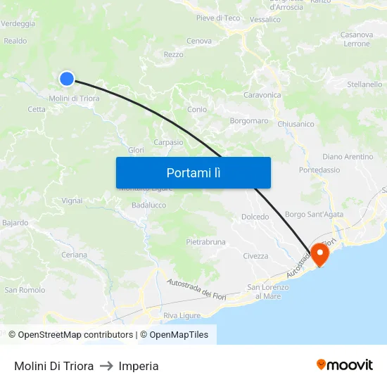 Molini Di Triora to Imperia map
