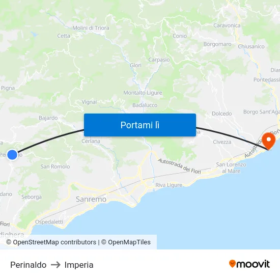 Perinaldo to Imperia map