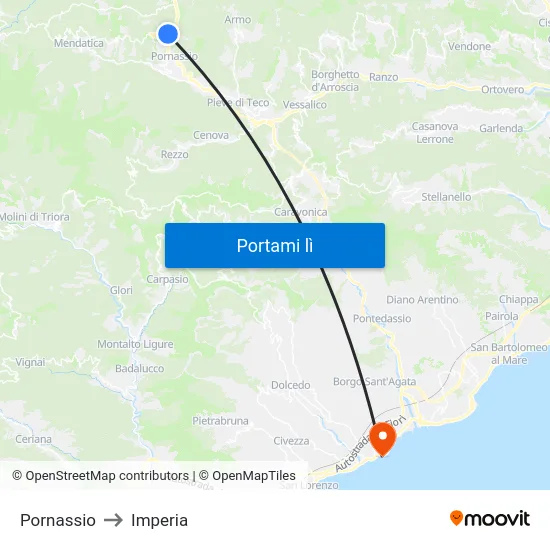 Pornassio to Imperia map