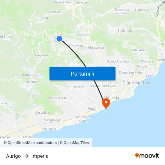 Aurigo to Imperia map