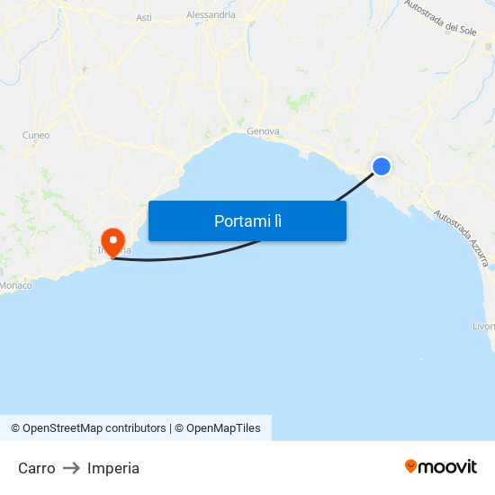 Carro to Imperia map
