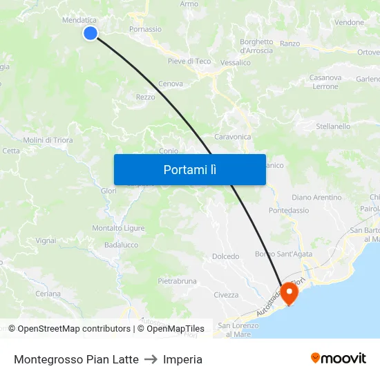 Montegrosso Pian Latte to Imperia map