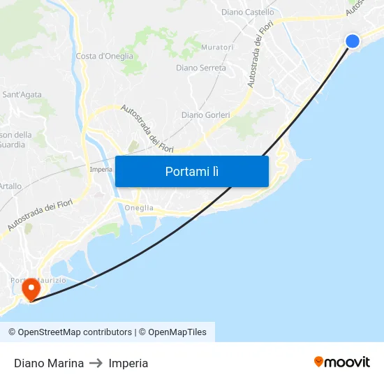 Diano Marina to Imperia map