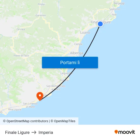 Finale Ligure to Imperia map