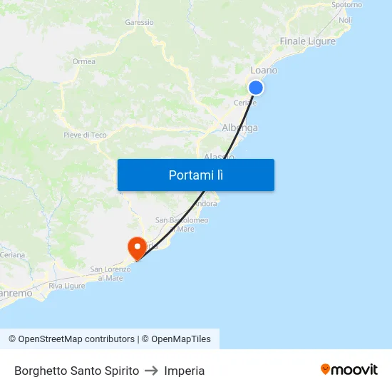 Borghetto Santo Spirito to Imperia map