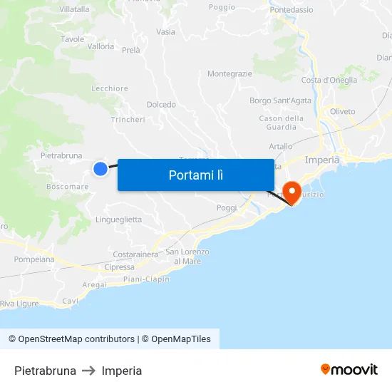 Pietrabruna to Imperia map