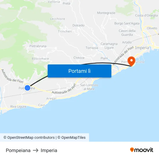 Pompeiana to Imperia map