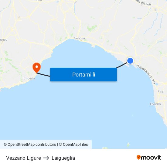Vezzano Ligure to Laigueglia map