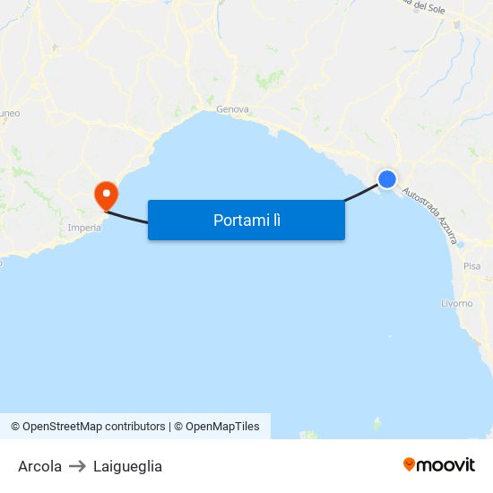 Arcola to Laigueglia map