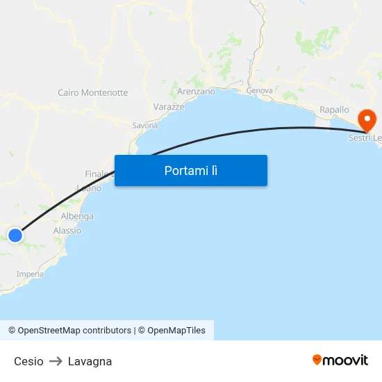 Cesio to Lavagna map