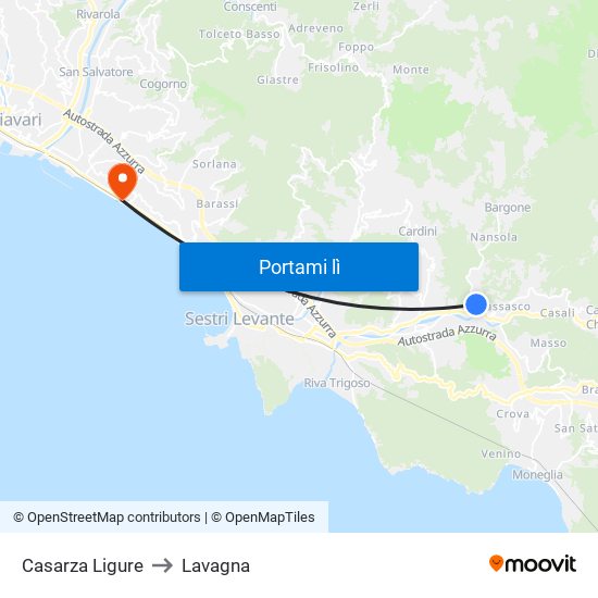Casarza Ligure to Lavagna map