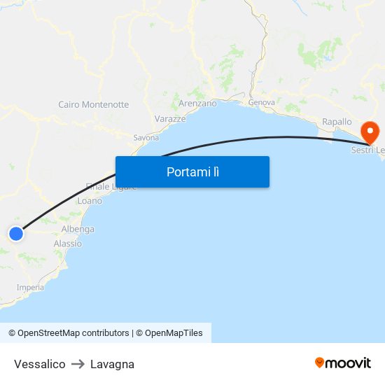 Vessalico to Lavagna map