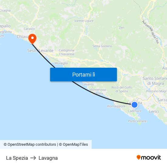 La Spezia to Lavagna map