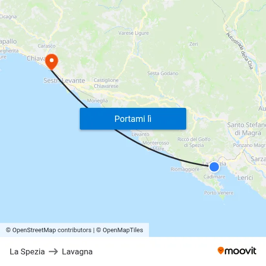 La Spezia to Lavagna map