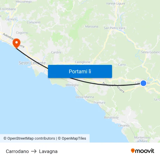 Carrodano to Lavagna map
