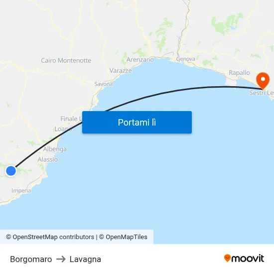 Borgomaro to Lavagna map