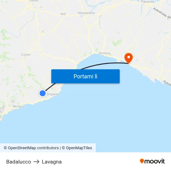 Badalucco to Lavagna map