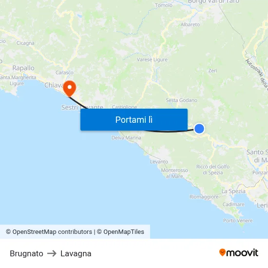 Brugnato to Lavagna map