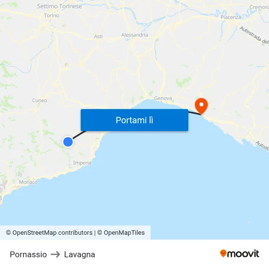 Pornassio to Lavagna map