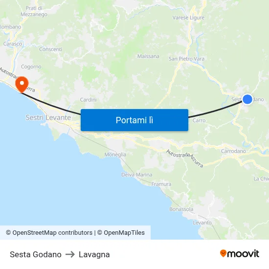 Sesta Godano to Lavagna map