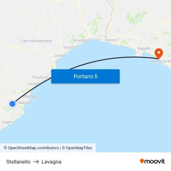Stellanello to Lavagna map