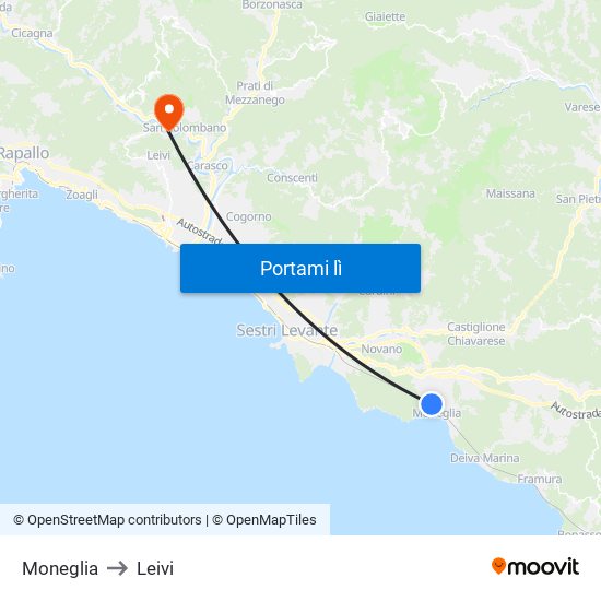 Moneglia to Leivi map