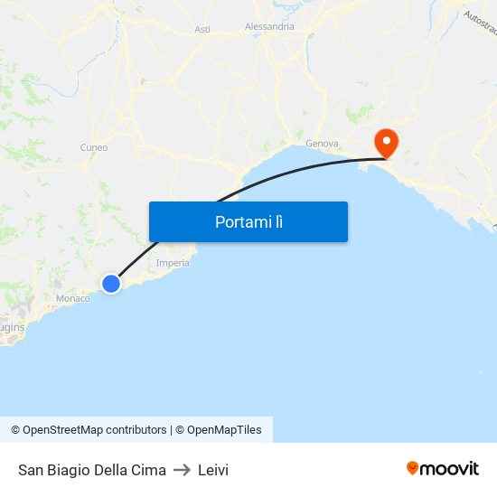 San Biagio Della Cima to Leivi map