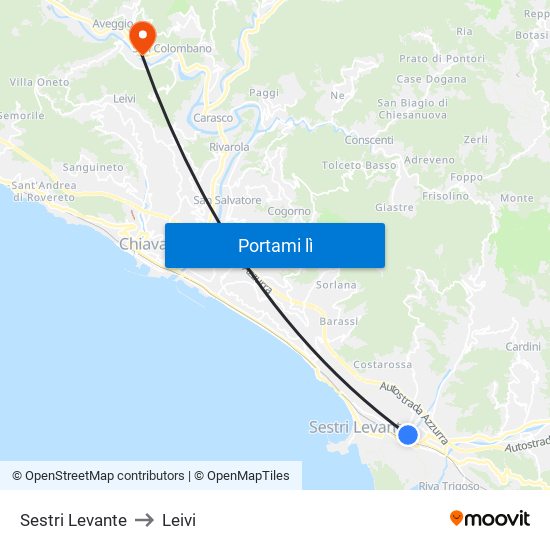 Sestri Levante to Leivi map