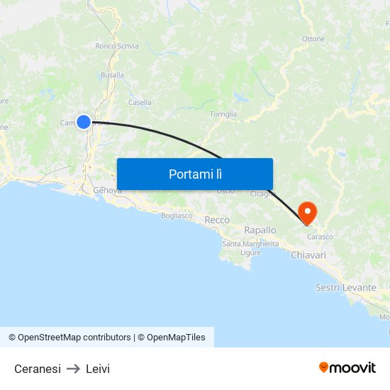 Ceranesi to Leivi map