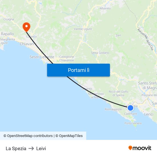 La Spezia to Leivi map