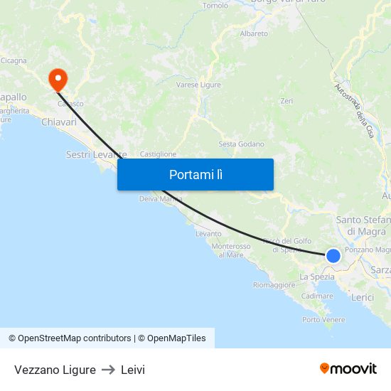 Vezzano Ligure to Leivi map