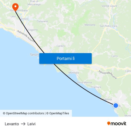 Levanto to Leivi map