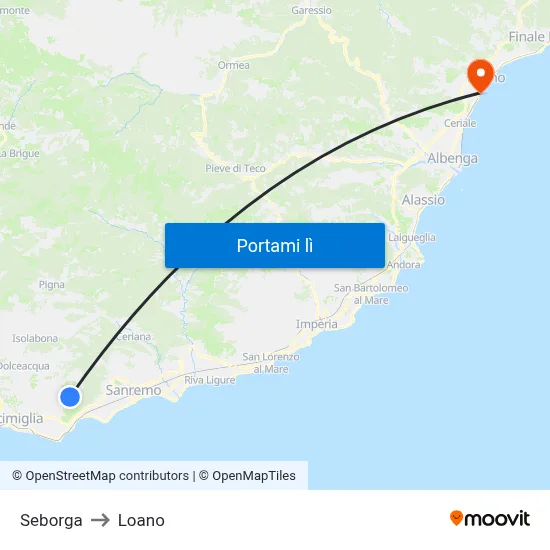 Seborga to Loano map