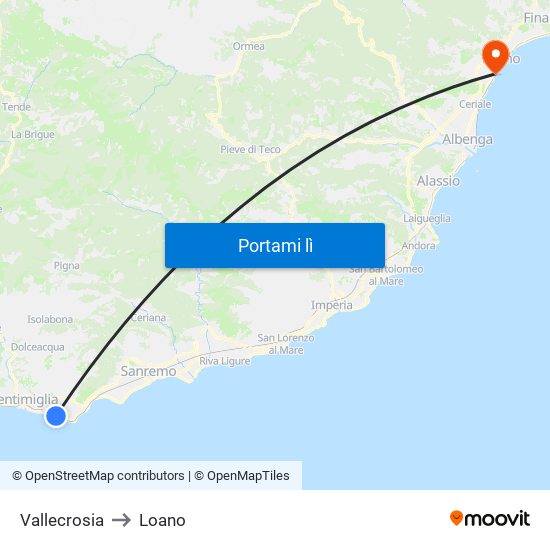 Vallecrosia to Loano map