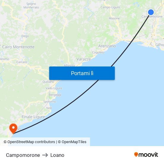 Campomorone to Loano map